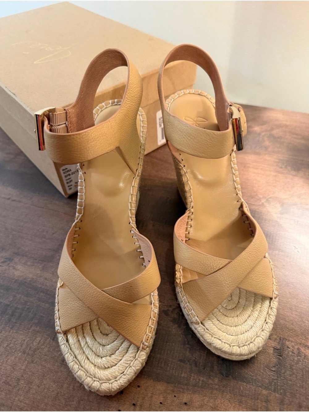 Joie Tan Leather Espadrille Wedge Sandals